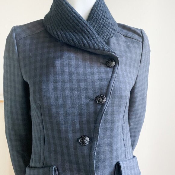 Drykorn Plaid Check Knit Collar Asymmetrical Closure Fitted Blazer XS - Picture 3 of 10